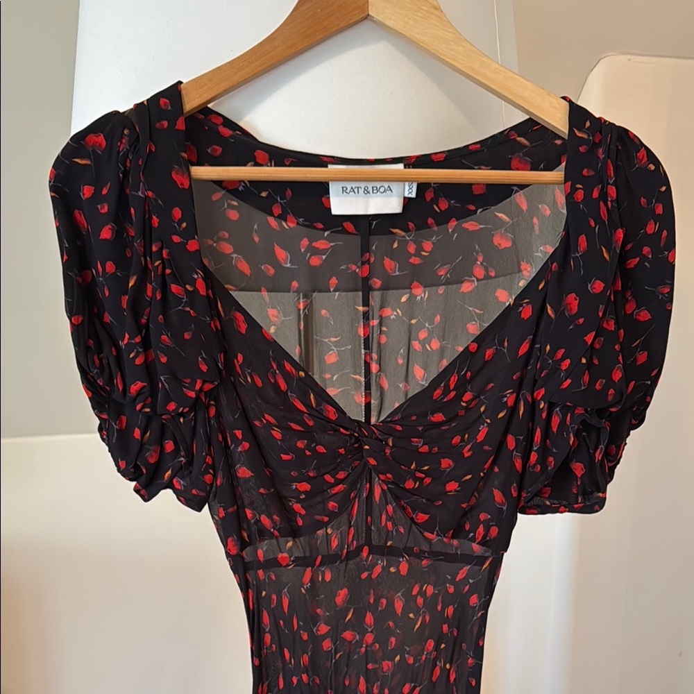 RAT & BOA Black&Red Sheer Maxi Dress with Slit
